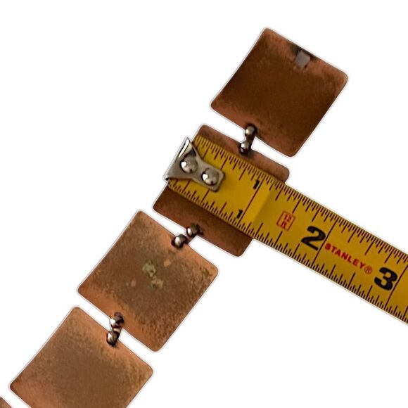 Vintage Copper Bracelet Music Notes Treble Clef Square Panel Links MCM Chunky - Picture 3 of 16